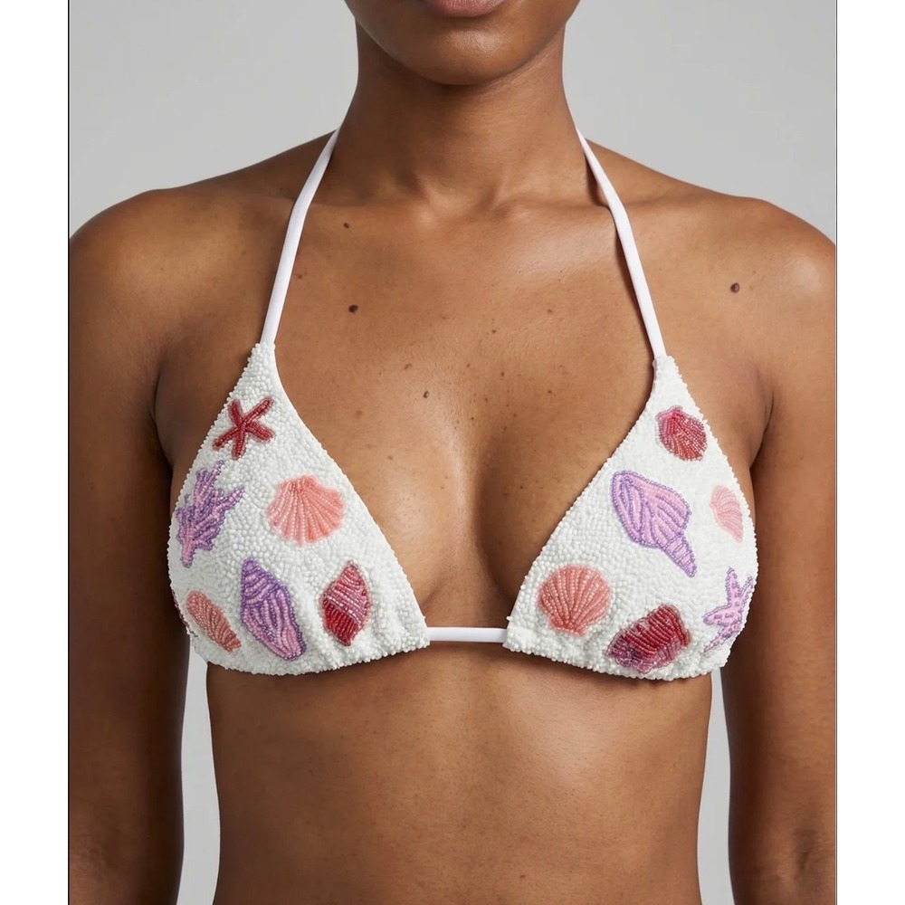 Oceanus Swimwear Marissa White Beaded Shell Starfish small Bikini Top Womens